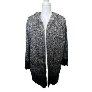 Chico's Zenergy Cardigan Women's Size 2 Large 12/14 Black White Ombre Hood